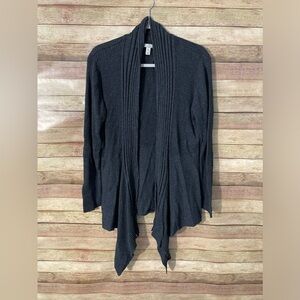 Dana Buchman Womens Size XL Black Open Front Ribbed Sweater Cardigan Mock Collar